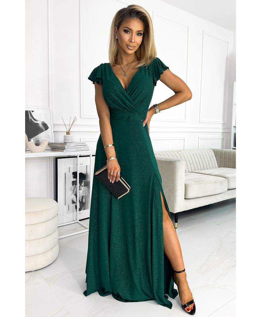 Vestito elegante, lungo - Verde bottiglia glitterato - Gogolfun.it